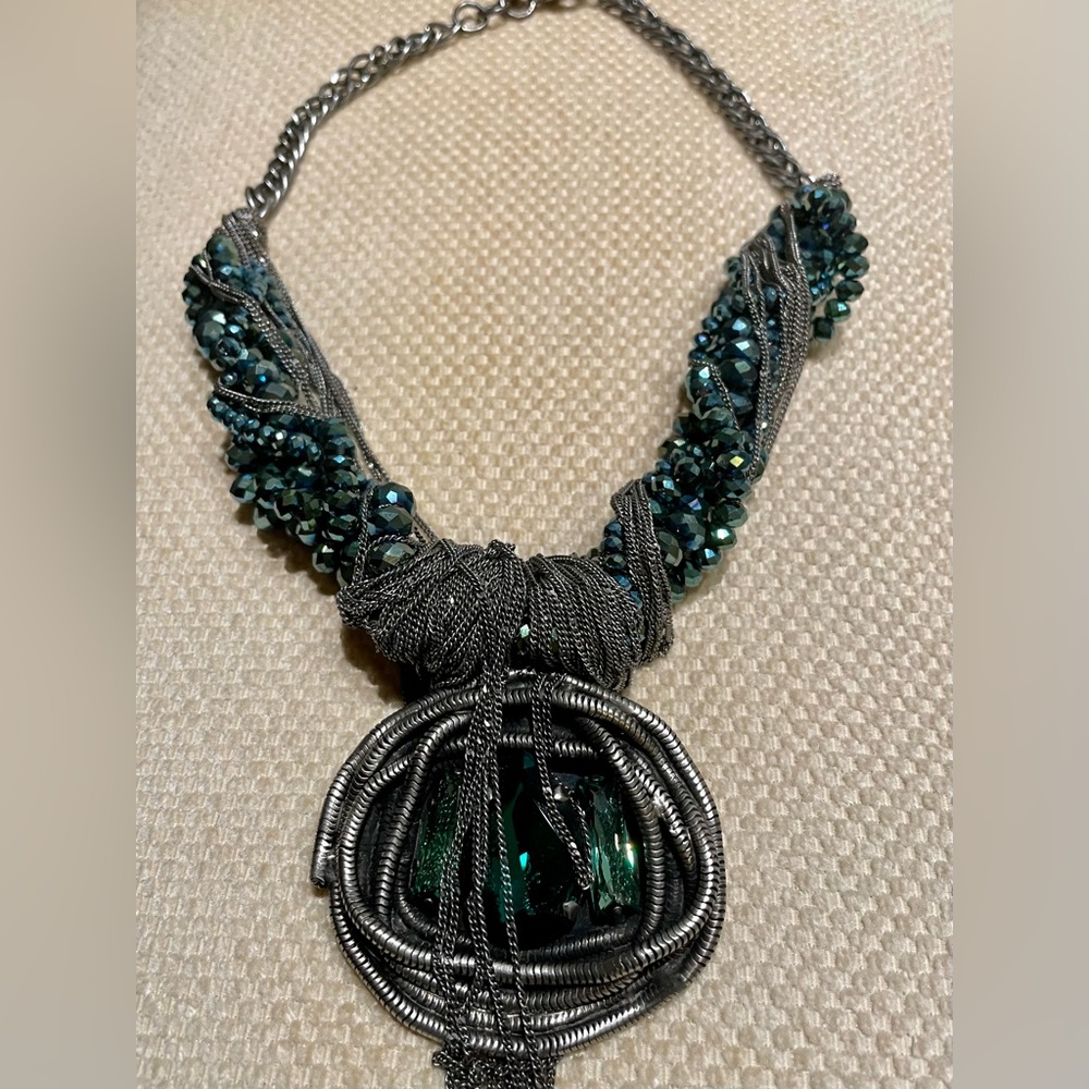 Stunning Gunmetal and Green Gemstone Statement Necklace by Dannijo